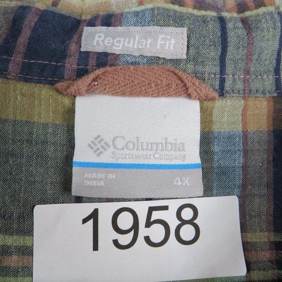 Columbia* Men's Short Sleeve Button Down Curved Hem Plaid Pocket Shirt~ Size 4X - Picture 3 of 11